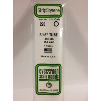Evergreen 226 polistirolo vamzdelis, 4,8 mm x 350 mm, 4 vnt. rinkinys