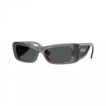 Versace moteriški akiniai nuo saulės VE4481-550287 Cat Eye, permatomo pilko rėmelio, tamsiai pilki stiklai, 54 mm