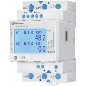 FINDER 7M.38.8.400.0112 Trifazis skaitmeninis energijos skaitiklis 80 A, Modbus RTU, MID sertifikuotas, DIN bėgiui