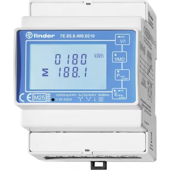 Finder 7E.85.8.400.0212 vienfazis skaitmeninis elektros energijos skaitiklis, 230 V AC, 40 A, DIN bėgelis, 1 modulis, S0 impulso išėjimas