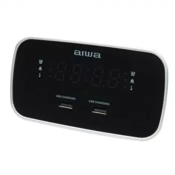 AIWA CRU-19RD raudonas radijo žadintuvas su FM/AM imtuvu, dvigubu žadintuvu, snaudimo funkcija, miego laikmačiu, LED ekranu, baterijos atsarginiu maitinimu