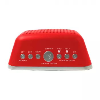 AIWA CRU-19RD raudonas radijo žadintuvas su FM/AM imtuvu, dvigubu žadintuvu, snaudimo funkcija, miego laikmačiu, LED ekranu, baterijos atsarginiu maitinimu