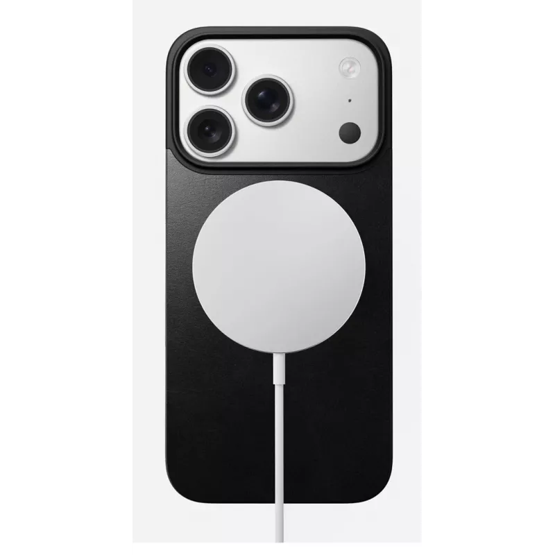 NOMAD Magnetic Leather Back, skirta iPhone 17 Pro – suderinama su MagSafe, Horween oda, juoda