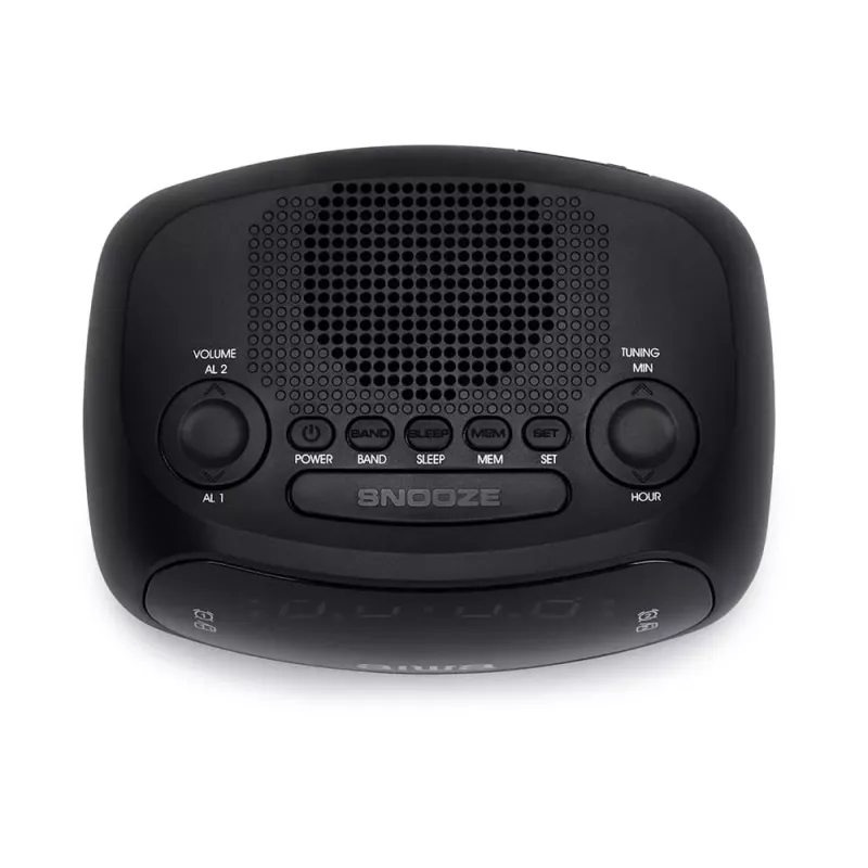 AIWA CR-09J FM radijo laikrodis su dvigubu žadintuvu, LED ekranu, juodas