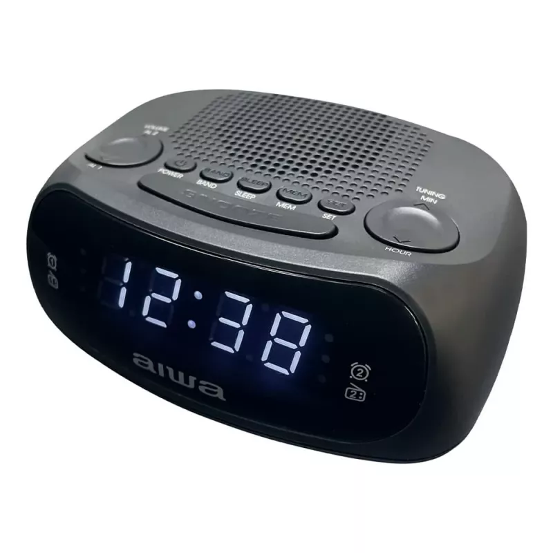 AIWA CR-09J FM radijo laikrodis su dvigubu žadintuvu, LED ekranu, juodas