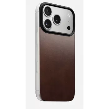 NOMAD Magnetic Leather Back, skirta iPhone 17 Pro, suderinama su MagSafe, Horween oda, Rustic Brown