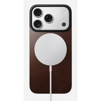 NOMAD Magnetic Leather Back, skirta iPhone 17 Pro, suderinama su MagSafe, Horween oda, Rustic Brown