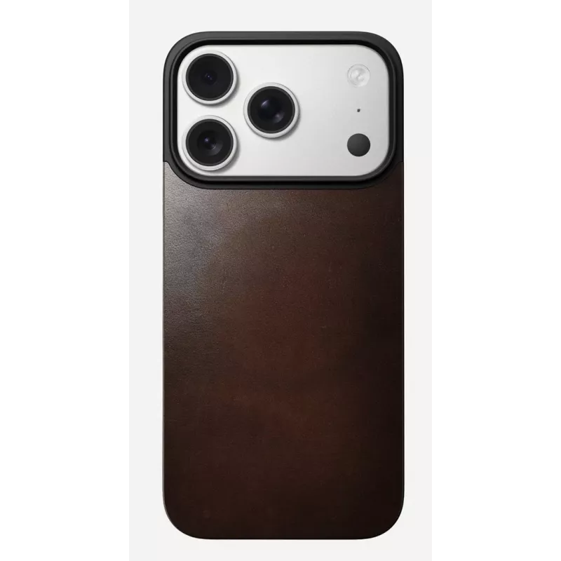 NOMAD Magnetic Leather Back, skirta iPhone 17 Pro, suderinama su MagSafe, Horween oda, Rustic Brown