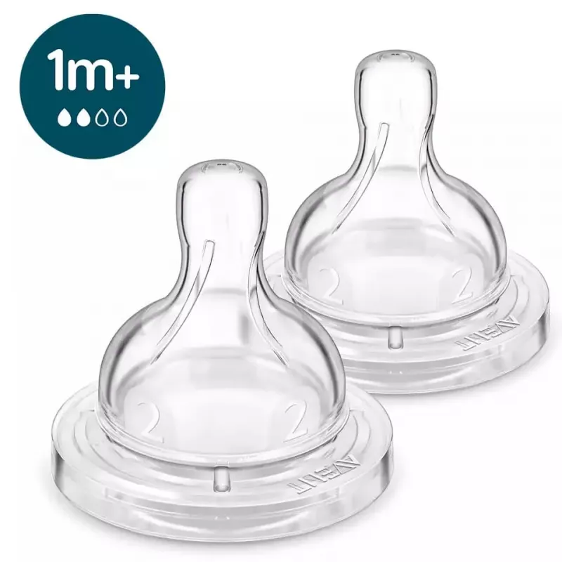 Philips AVENT Anti-colic kūdikio buteliuko silikoniniai žindukai 1M+, lėtas srautas, 2 vnt.