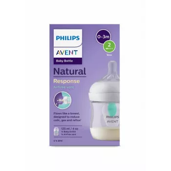 Philips Avent Natural Response prieškolikinis buteliukas su AirFree ventiliacija, 125 ml, naujagimio Flow 1, 0m+