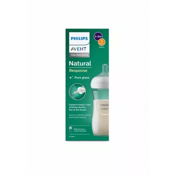 Philips AVENT Natural Response stiklinis kūdikių buteliukas 240 ml, vidutinio srauto žindukas, nuo 1 mėn.