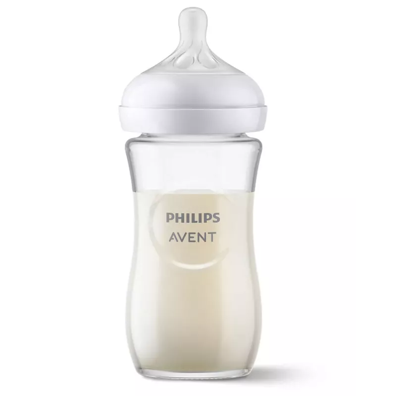 Philips AVENT Natural Response stiklinis kūdikių buteliukas 240 ml, vidutinio srauto žindukas, nuo 1 mėn.