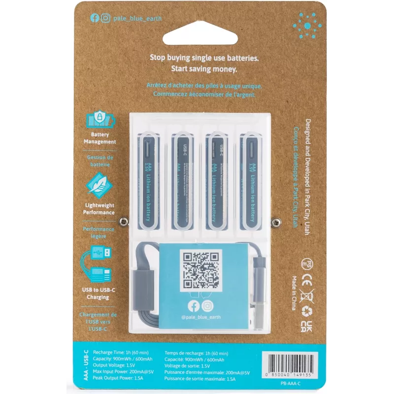 Pale Blue PB-AAA-C USB-C įkraunama ličio jonų AAA baterija