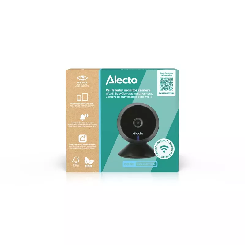 Alecto SMARTBABY5BK skaitmeninis vaizdo kūdikio stebėjimo prietaisas, 2,4 GHz FHSS, 2,4 inch spalvotas LCD, naktinio matymo funkcija, dvipusis ryšys, temperatūros jutiklis, lopšinės, VOX, juodas