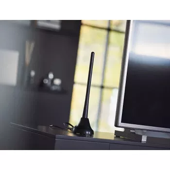 PHILIPS SDV5100/12 kambarinė televizijos antena su 18 dB stiprintuvu, UHF/VHF/FM, juoda