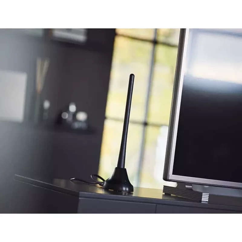 PHILIPS SDV5100/12 kambarinė televizijos antena su 18 dB stiprintuvu, UHF/VHF/FM, juoda