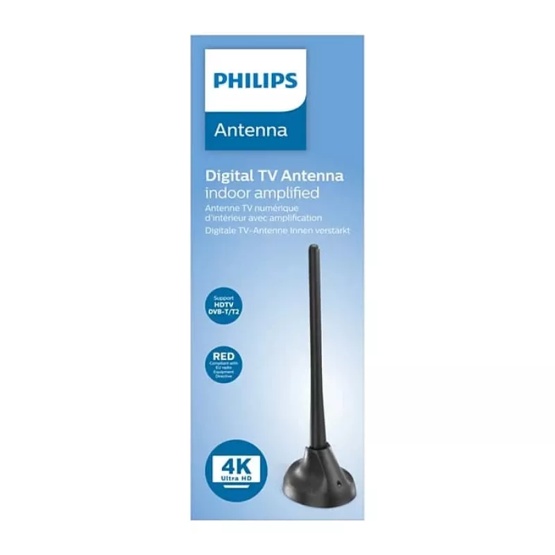 PHILIPS SDV5100/12 kambarinė televizijos antena su 18 dB stiprintuvu, UHF/VHF/FM, juoda