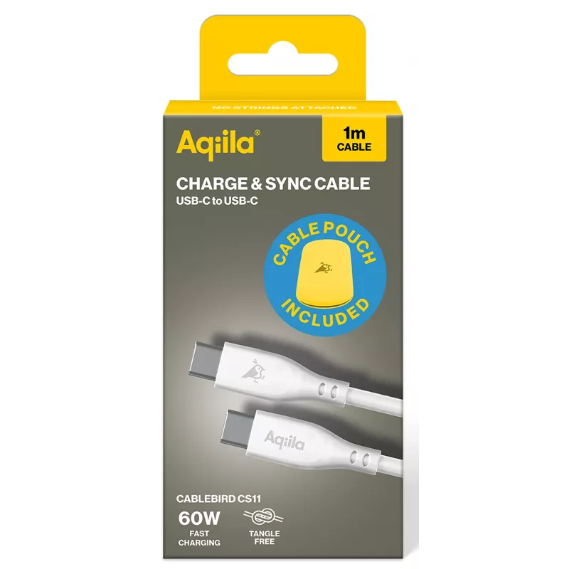 AQIILA Cablebird CS11 USB-C į USB-C įkrovimo ir sinchronizavimo kabelis 1m 60W juodas AQCBPBIC1SI812