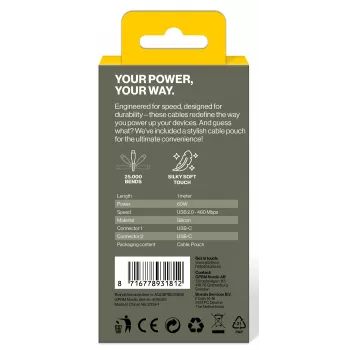 AQIILA Cablebird CS11 USB-C į USB-C įkrovimo ir sinchronizavimo kabelis 1m 60W juodas AQCBPBIC1SI812