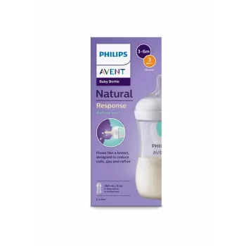 Philips Avent Natural Response prieškolikinis kūdikio buteliukas su AirFree ventiliacija 260 ml, vidutinio srauto žindukas, 1 mėn.+