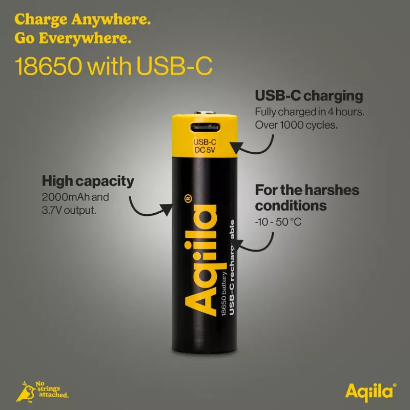 AQIILA AQ18018650398C1 USB-C įkraunama NiMH baterija, 1,2 V, 1 vnt.