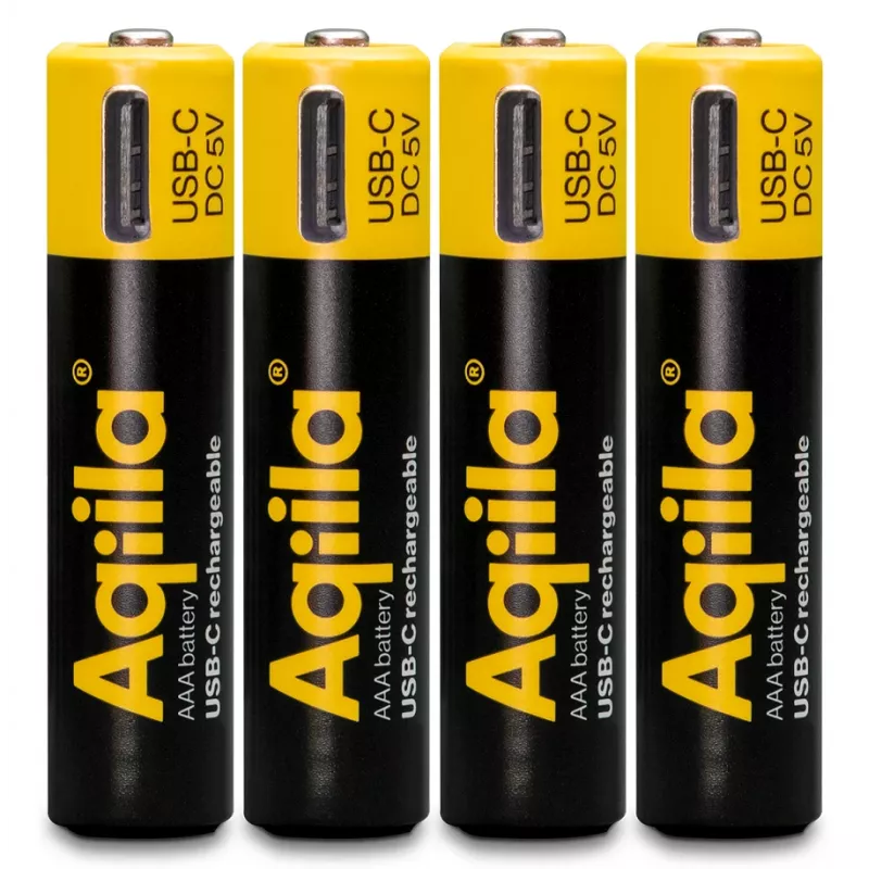 AQIILA AAA NiMH akumuliatoriai su USB-C, 1,2 V, 600 mAh, 4 vnt. AQ60AAA374C4