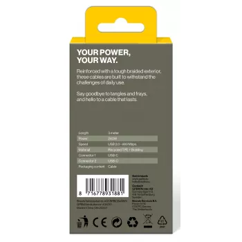 AQIILA USB-C į USB-C įkrovimo ir sinchronizavimo kabelis 3 m juodas AQCBPBICB4BD881