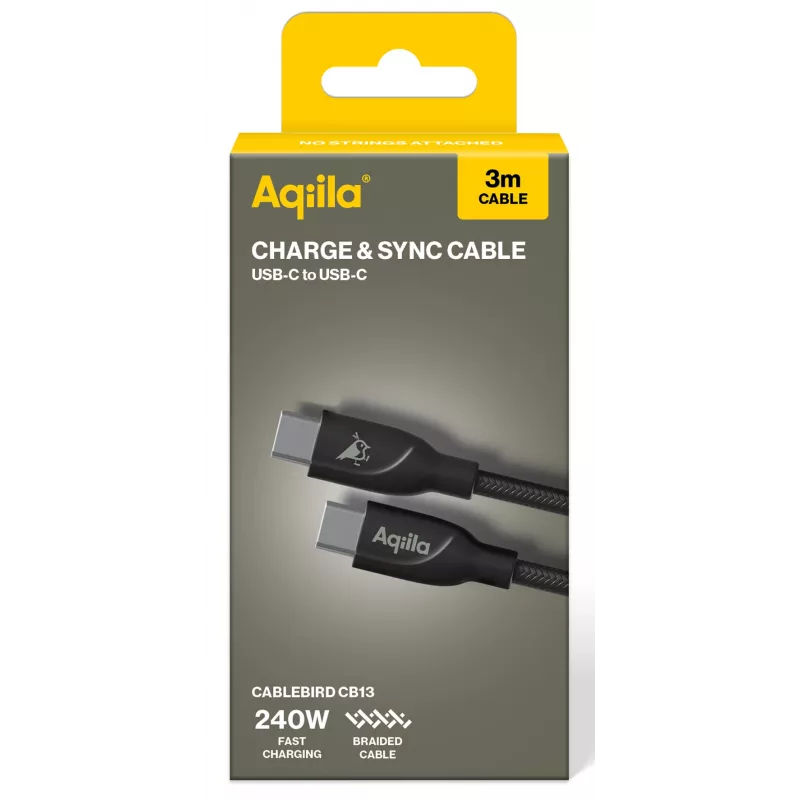 AQIILA USB-C į USB-C įkrovimo ir sinchronizavimo kabelis 3 m juodas AQCBPBICB4BD881