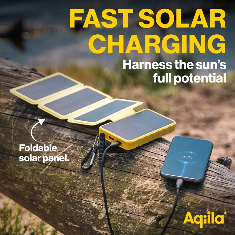 Aqiila Powerbird BS10 saulės energijos nešiojamas įkroviklis 10000 mAh juodas ir oranžinis