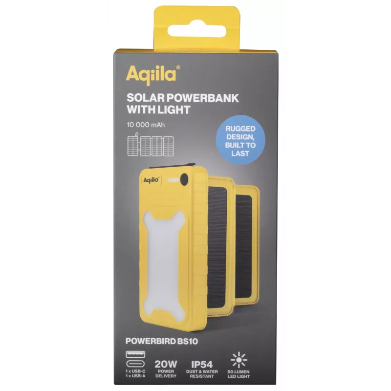 Aqiila Powerbird BS10 saulės energijos nešiojamas įkroviklis 10000 mAh juodas ir oranžinis