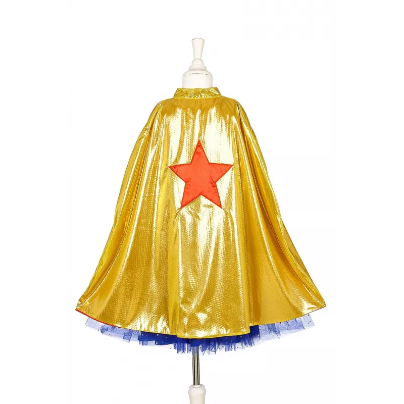 Souza! superherojės kostiumas su apsiaustu, rožinis/auksinis/mėlynas, 5-7 metai (116-128 cm)