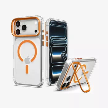 Spigen Ultra Hybrid Optik S MagSafe dėklas iPhone 17 Pro / 18 Pro - permatomas/oranžinis