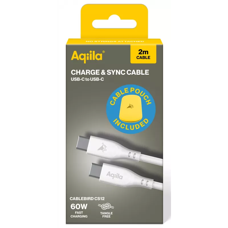 AQIILA Cablebird CS12 USB-C į USB-C įkrovimo ir sinchronizavimo kabelis 2m 60W juodas AQCBPBIC2SI829