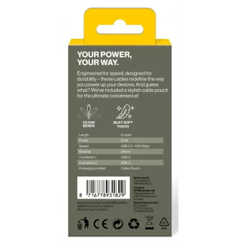 AQIILA Cablebird CS12 USB-C į USB-C įkrovimo ir sinchronizavimo kabelis 2m 60W juodas AQCBPBIC2SI829