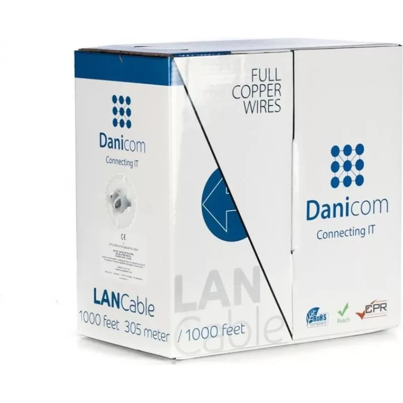 DSIT DANICOM CAT5E UTP 305m PVC (Fca) tinklo kabelis ritėje DC-UTP5E-305-FCA