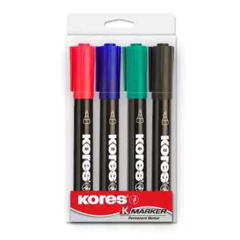 Kores K MARKER Permanentinis Markeris, Kaltinio Antgalio, 3-5 mm, Įvairių Spalvų, 4 dalių Rinkinys M20945