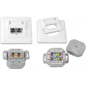 Wirewin DD-TRIO-K5E UP2 WS Cat5e ekranuotas įleidžiamas duomenų lizdas, 2x RJ45, LSA, grynai balta