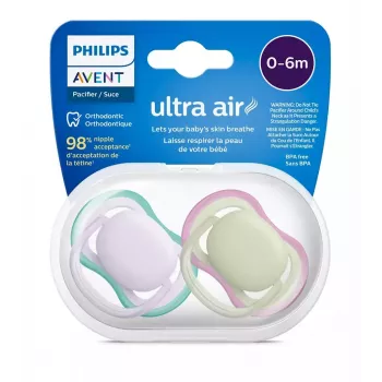 Philips Avent Ultra Air žindukas 0-6 mėn., 2 vnt., mergaitėms, rožinė/violetinė, SCF085/24