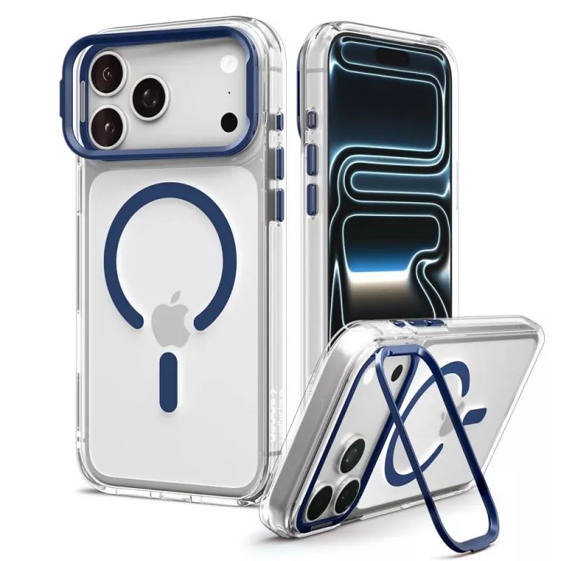 SPIGEN Ultra Hybrid Optik S MagSafe dėklas, skirtas iPhone 17 Pro Max / 18 Pro Max - skaidrus / tamsiai mėlynas