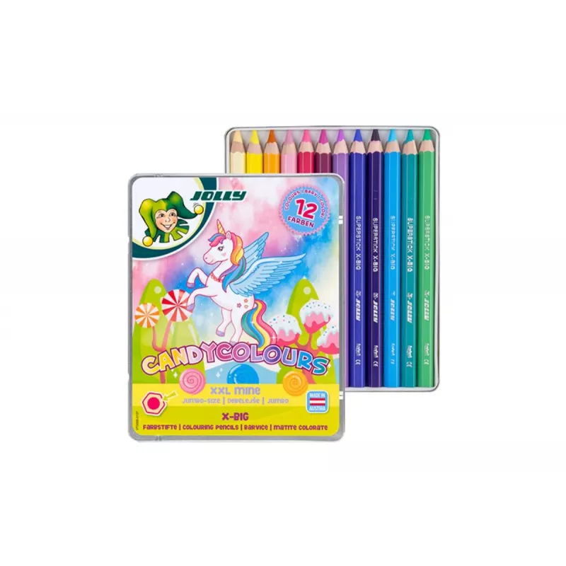 JOLLY X-BIG CANDYCOLOURS spalvoti pieštukai, įvairių spalvų, 12 vnt. (3099-0137)