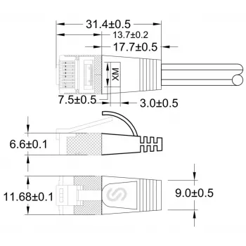 Wirewin Triotronik Cat6 U/FTP Slim tinklo kabelis, RJ45 male to RJ45 male, 0,15m, violetinės spalvos PKW-STP-SLIM-KAT6 0.15 VT