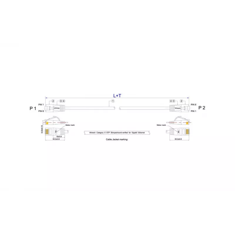Slim Wirewin Triotronik PKW-LIGHT-STP-K6 Cat6 S/FTP tinklo kabelis, RJ45 male to male, varis, 15 m, juodas