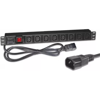 Wirewin NVL8 USV Version 19 colių 1U montuojamas į stelažą PDU, 8x IEC C13 lizdai, IEC C14 įėjimas, 10A, 2300W, juodas