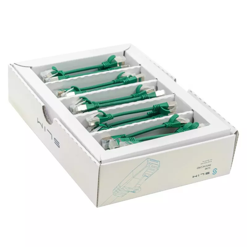 Wirewin SLIM-LS-K6A 0,1 m Cat6a U/FTP plonas Ethernet tinklo kabelis, žalias, 50 vnt. pakuotė
