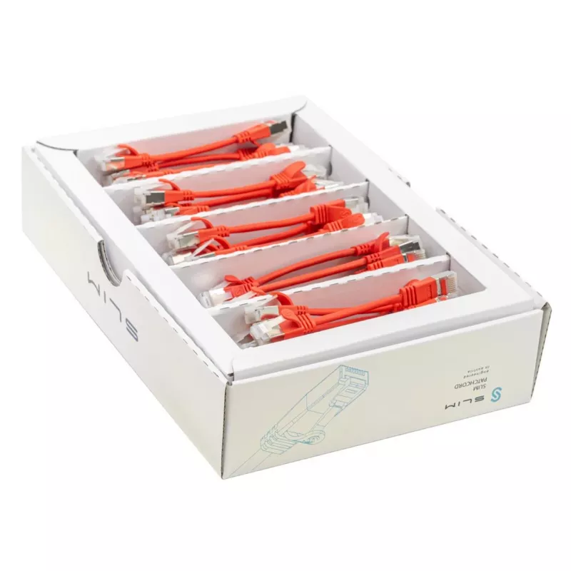 Wirewin SLIM-LS-K6A 0,1 RD 50 Cat6a U/FTP plonas Ethernet tinklo kabelis, 0,1 m, raudonas, 50 vnt. paketas