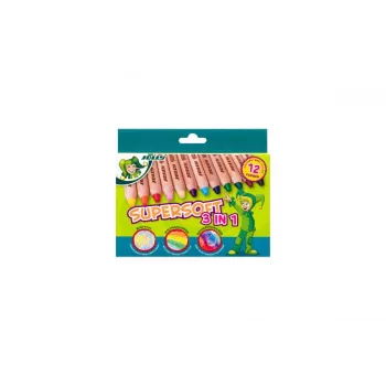 JOLLY Supersoft 3 in 1 spalvoti pieštukai, įvairių spalvų, 12 vienetų (5956-0002)