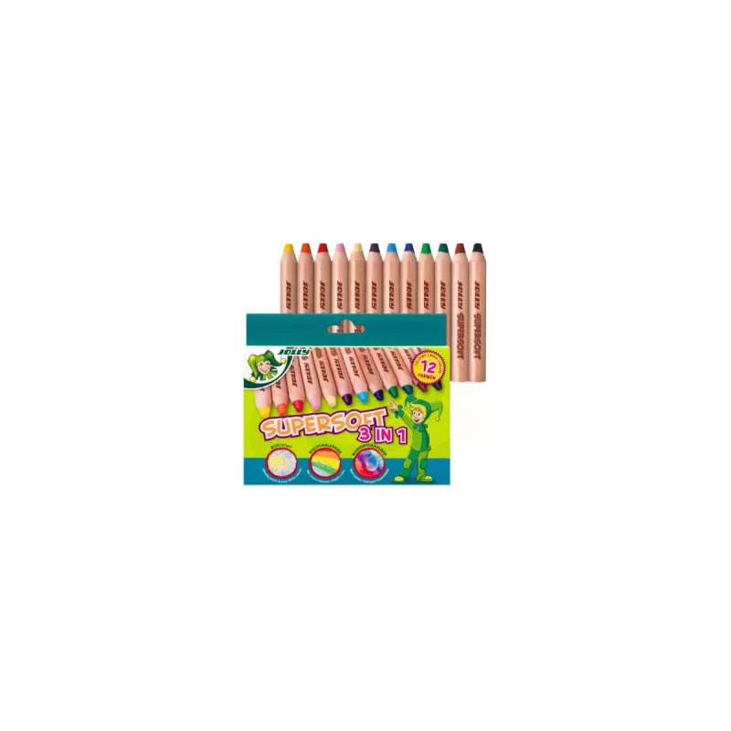 JOLLY Supersoft 3 in 1 spalvoti pieštukai, įvairių spalvų, 12 vienetų (5956-0002)