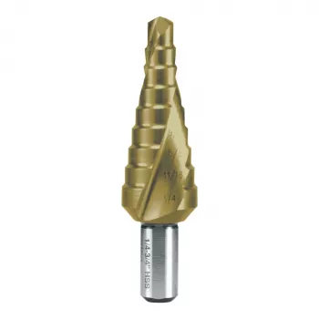 RUKO STB-HSS-TiN laiptinis grąžtas 1/4 inch-3/4 inch (6,35-19,05 mm), TiN dengtas HSS, 9 pakopų, 3 plokštumų kotas