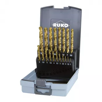 RUKO 19 dalių HSS sukimosi grąžtų rinkinys su TiN danga plastikinėje dėžutėje