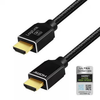 LogiLink HDMI kabelis A/M – A/M 8K/60Hz 48Gbps metalinis nailoninis sertifikuotas juodas 2m